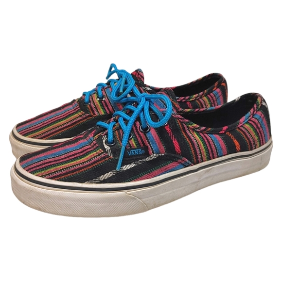 Vans Colorful Striped Classic Low Top Blue Lace Up Sneakers Women's Size 7.5 - Picture 3 of 8
